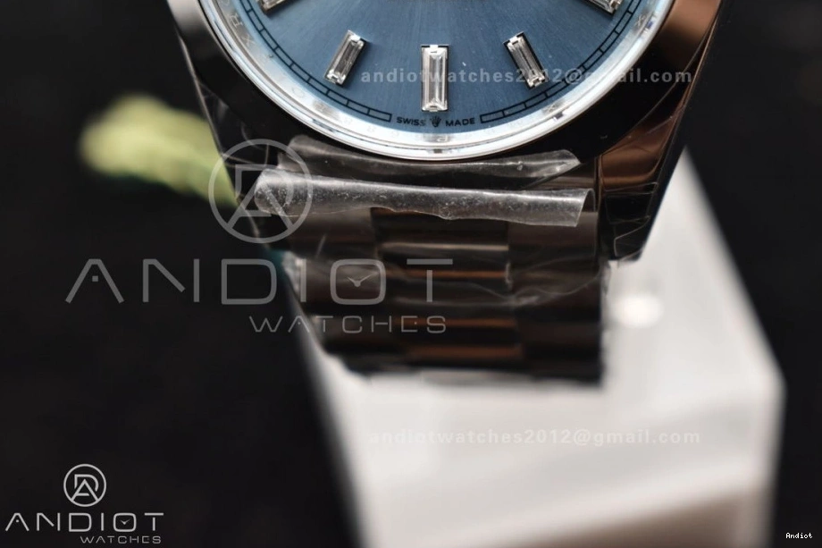 Gain A President DayDate 40 Crystal Bracelet 720 Unique On Dial Weight SS Blue Iced GSF 0709